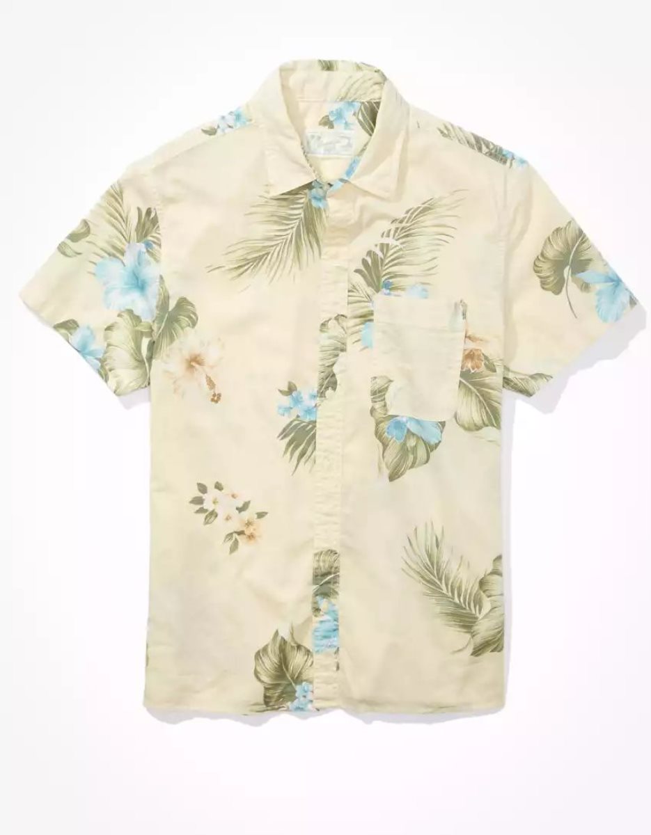 Hauts Flanelle American Eagle AE Tropical Button-Up Resort Shirt Blanche Menthe Homme | MRB-17119139